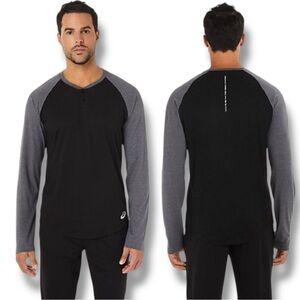 NWT ASICS Performance Long Sleeve Grey & Black Henley Size Small